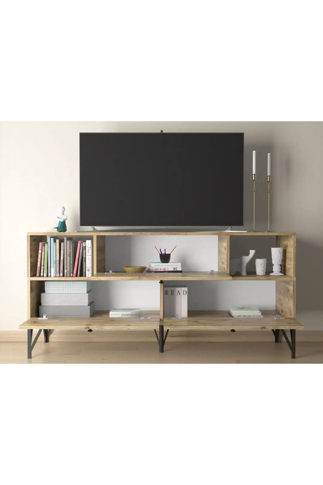 Mia 160 Cm Metal Ayaklı Tv Ünitesi - Konsol - Atlantik Çam / Siyah